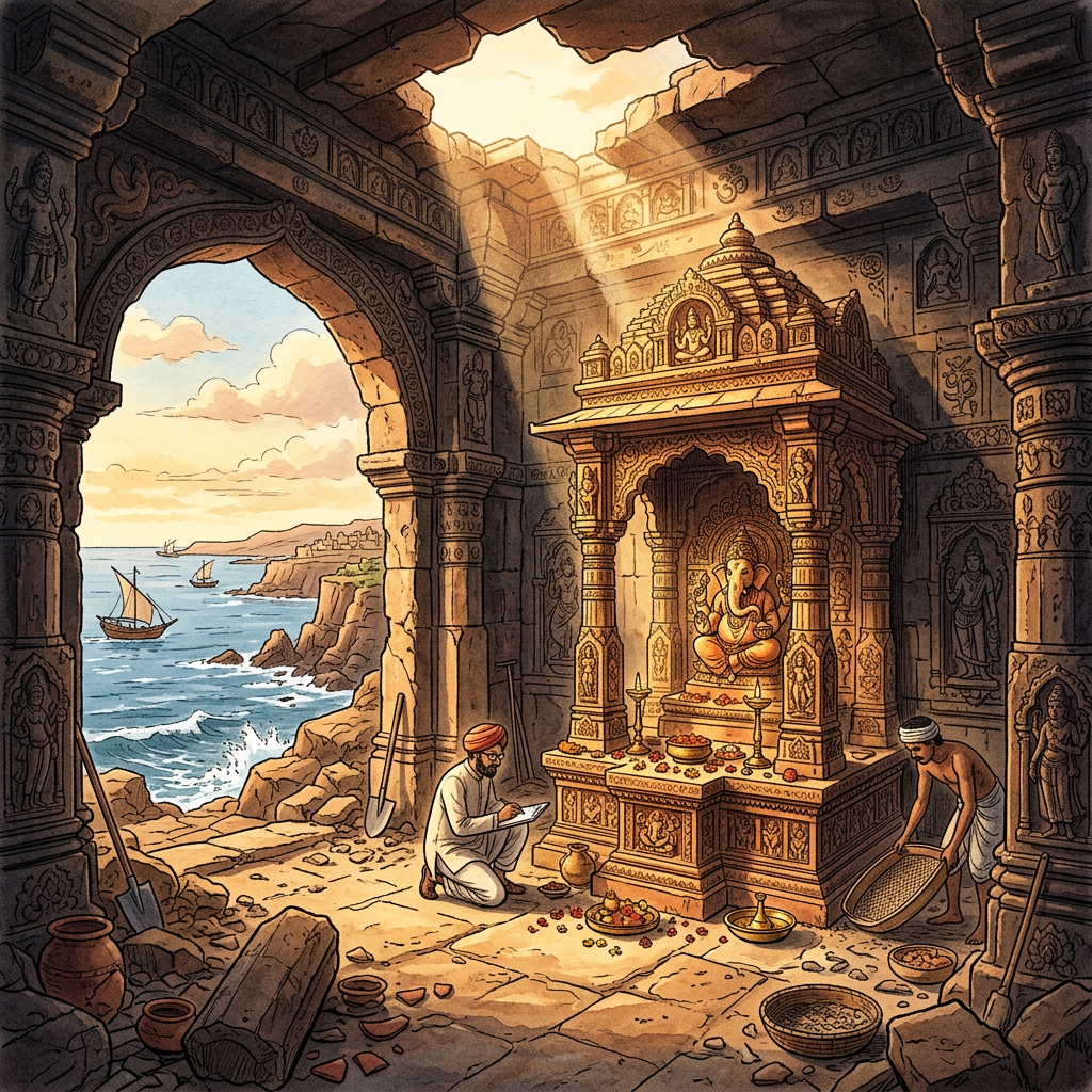 Rare 6th-Century 'Maitraka' Dynasty Sun Temple Foundations with Intact Stone Altar Discovered in Coastal Gujarat