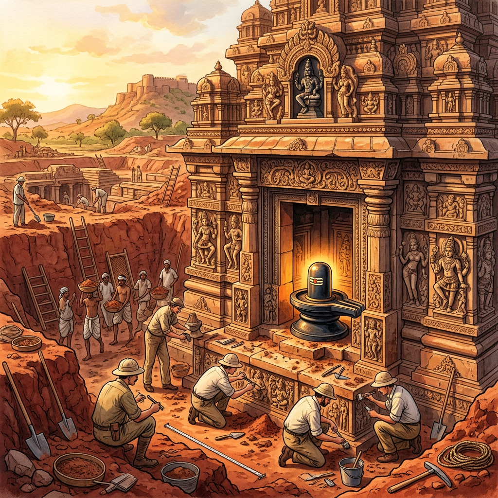 Intricately Carved 11th-Century Rashtrakuta Temple Uncovered During Road Construction in Maharashtra