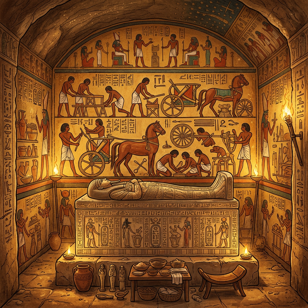 Intact 19th-Dynasty 'Overseer of the Royal Chariot-Harnesses' Tomb Uncovered in Saqqara with Rare Painted Leather-Working Scenes