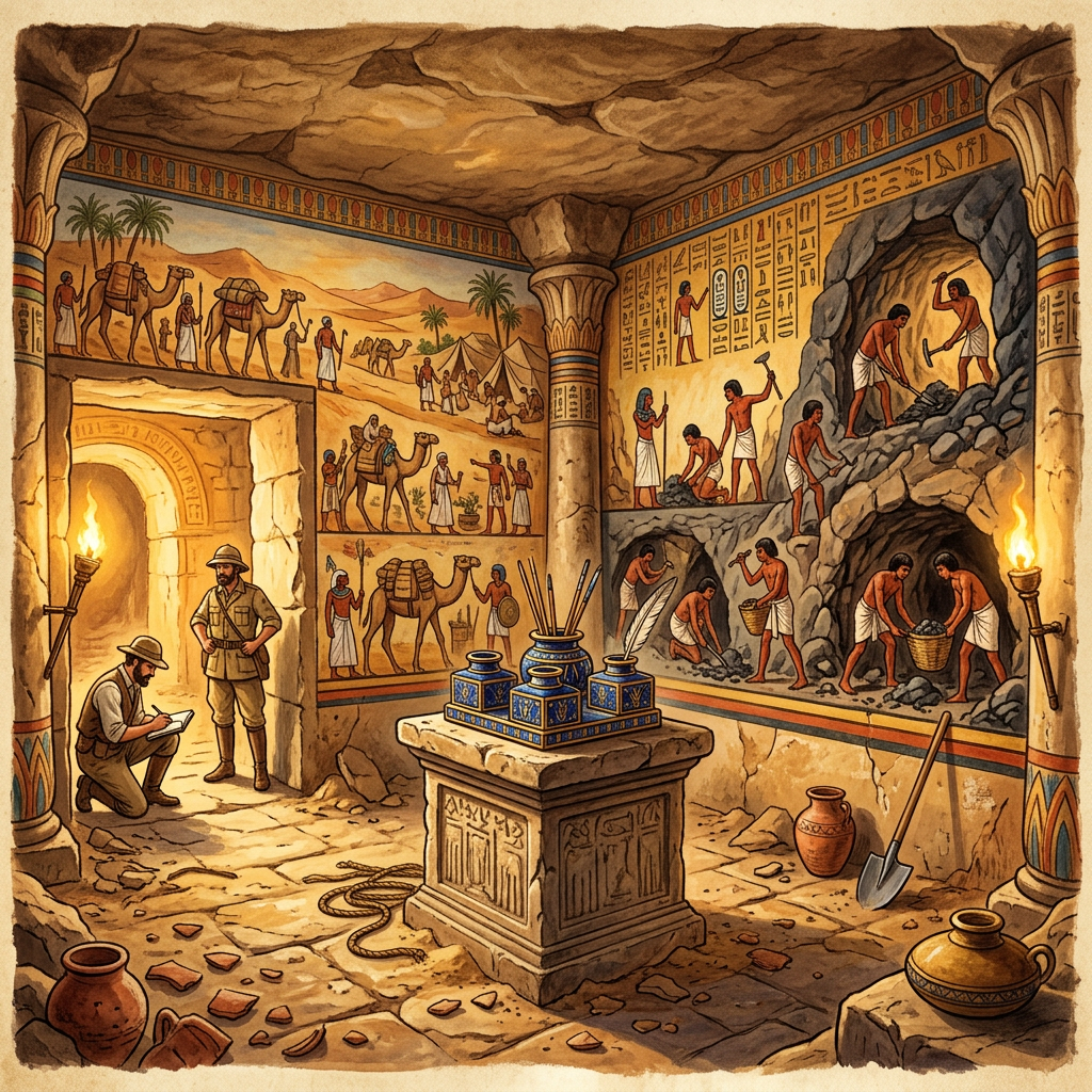 Intact 18th-Dynasty 'Master of the Royal Scribes for the Turquoise-Mines' Tomb Uncovered in Saqqara with Rare Lapis-Inlaid Inkwells