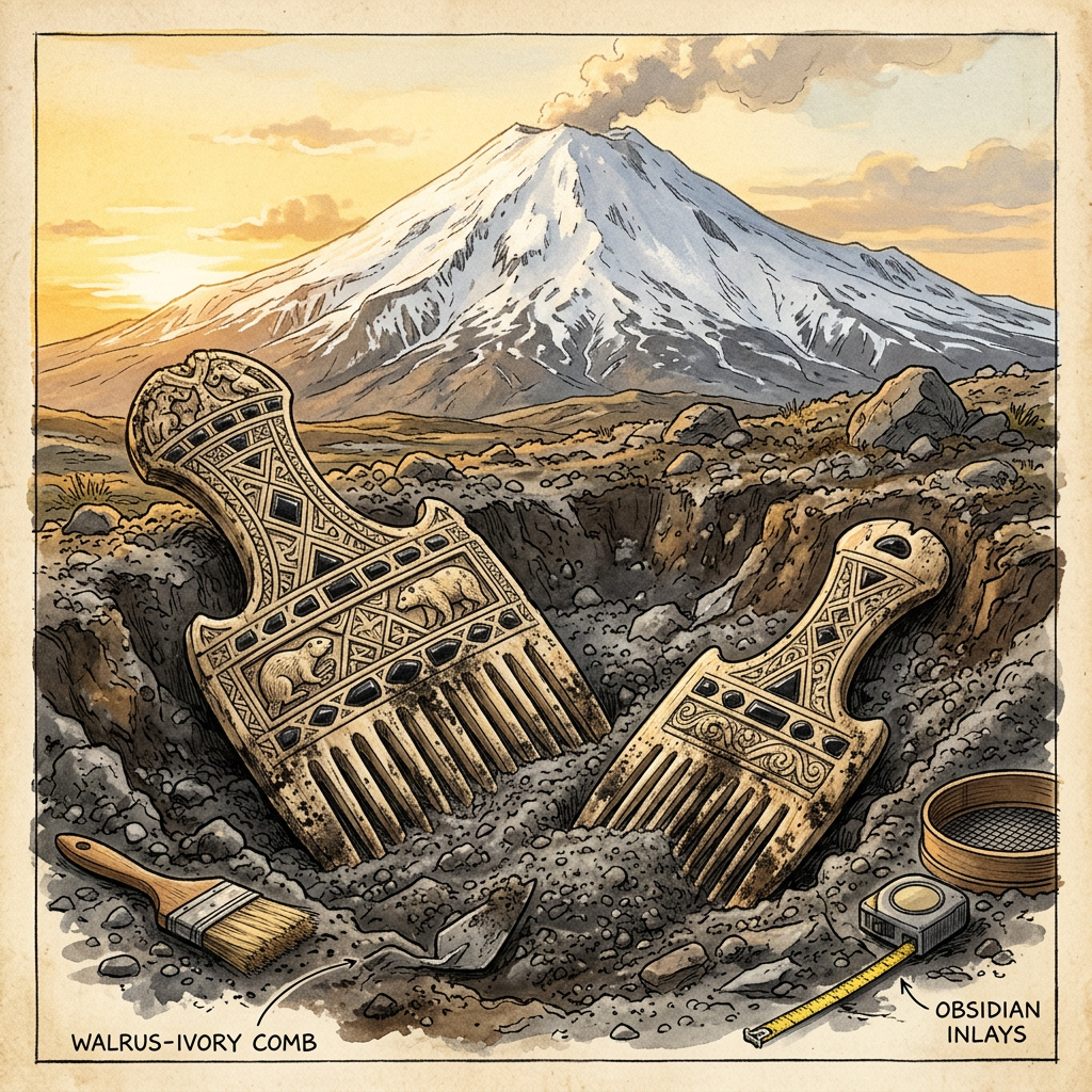 Excavation of 'Obsidian-Lined' Walrus-Ivory Combs in the Kamchatka Peninsula Points to 2,500-Year-Old Roots of 'Volcano-Greeting' Festivals