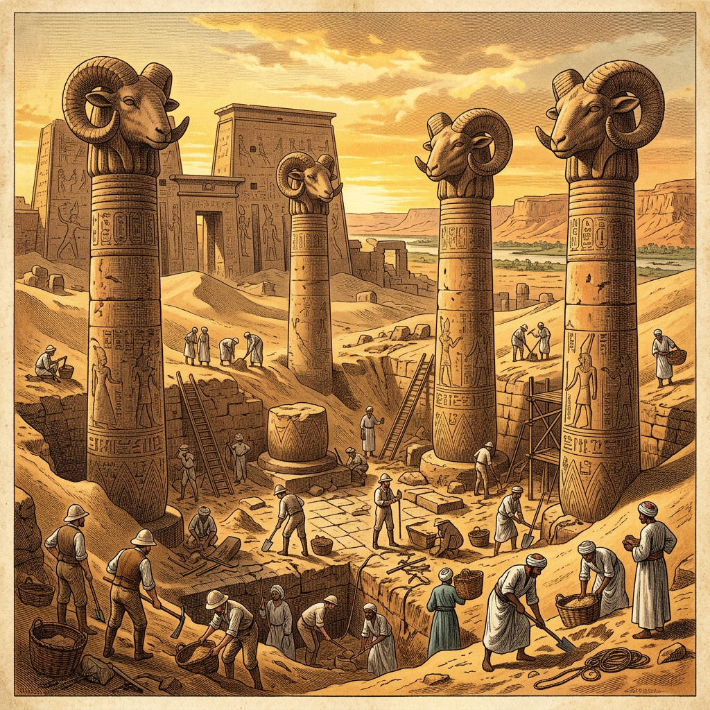 Archaeologists Unearth 2,300-Year-Old 'Temple of Heryshaf' with Unique Ram-Headed Columns in Herakleopolis Magna