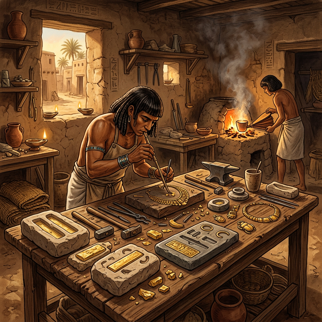 Discovery of an Intact 17th-Dynasty 'Royal Goldsmith's Atelier' in Thebes with Rare Electrum Ingot Molds