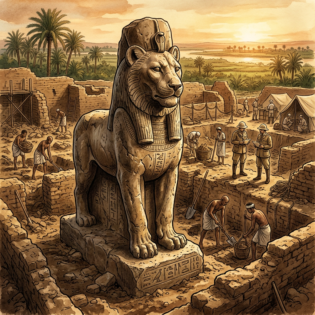 Significant 2,400-Year-Old 'Temple of the Lion-God' Maahes Uncovered in Egypt's Nile Delta with Intact Limestone Statuary