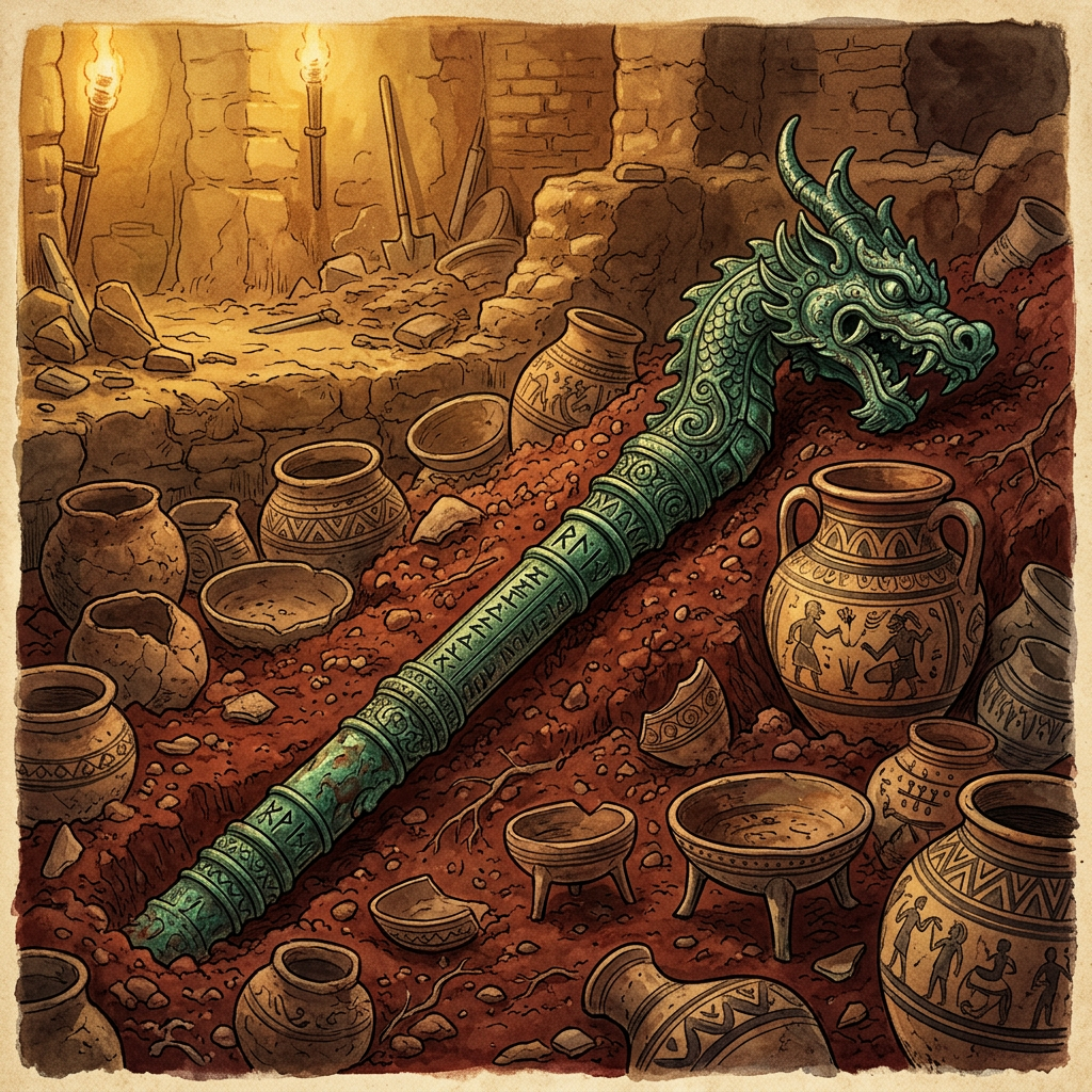 Spectacular 'Bronze Dragon-Headed Staff' with Silk Residue Unearthed at Sanxingdui Site's Tenth Ritual Pit