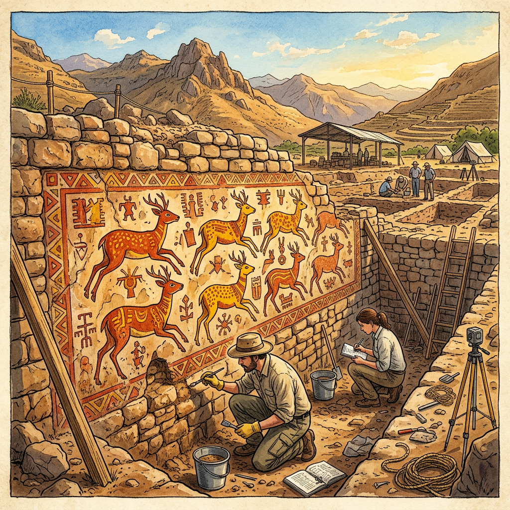 Archaeologists Unearth 4,000-Year-Old 'Temple of the Sacred Deer' with Intact Polychrome Murals in Peru's Casma Valley