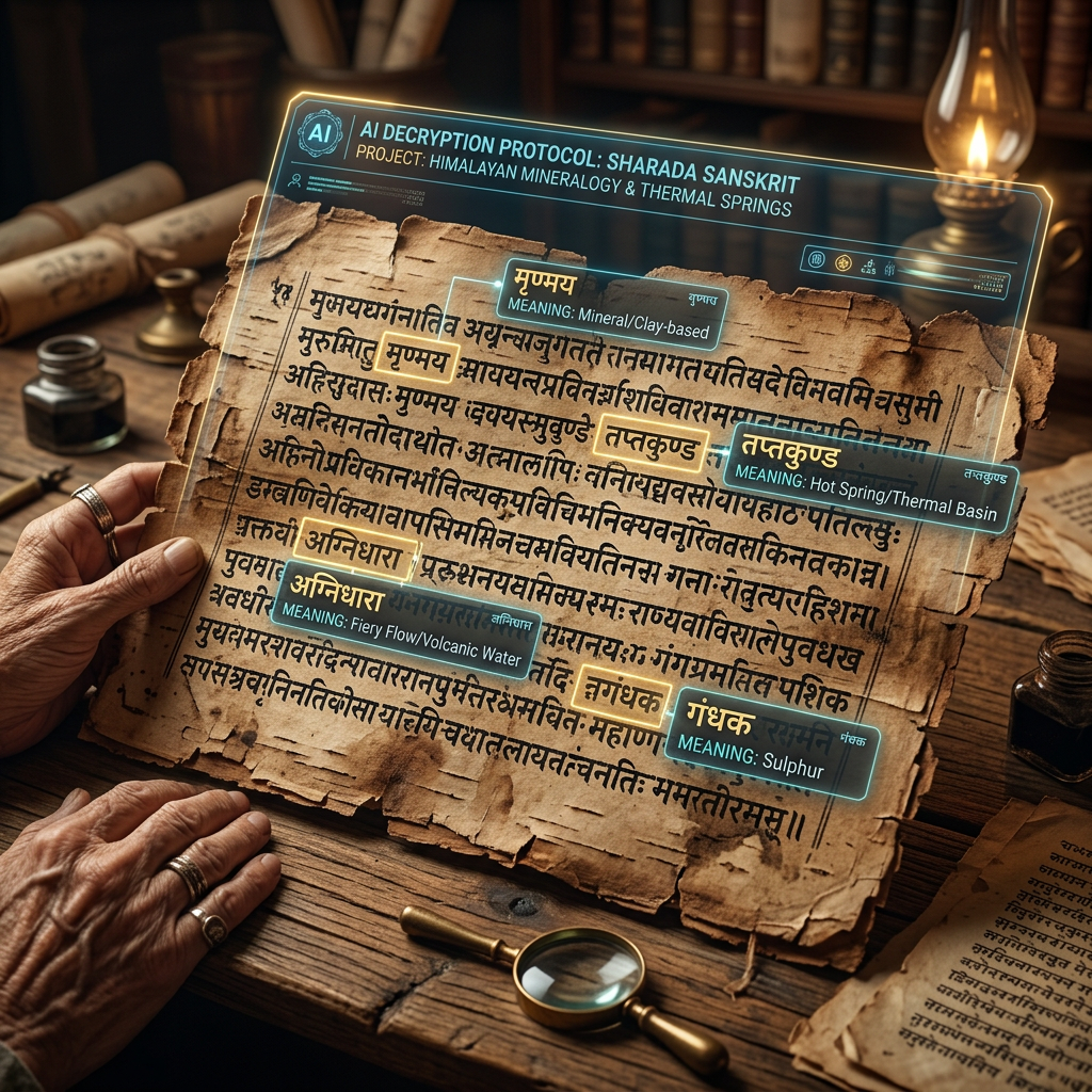 AI-Driven Decipherment of 8th-Century 'Sharada' Script Fragments Unveils Lost Sanskrit Treatises on the Systematic Classification of Geothermal Mineral Precipitation