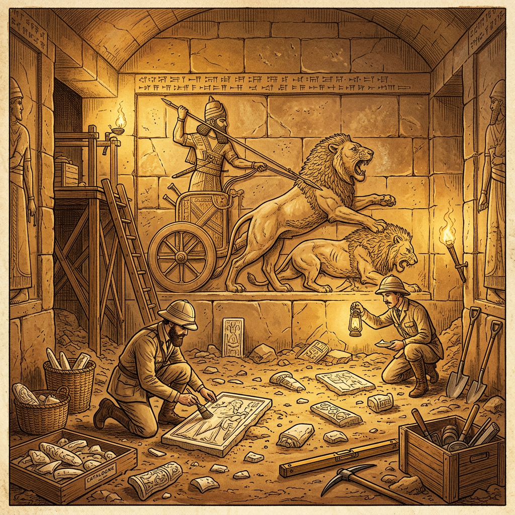 Pristine Neo-Assyrian 'Ivory Throne Room' and Royal Hunting Reliefs Uncovered in the Ruins of Ancient Calah