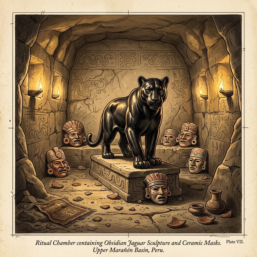 Discovery of a 2,900-Year-Old 'Temple of the Obsidian Puma' in Peru’s Marañón Basin featuring Intact Ritual Masks