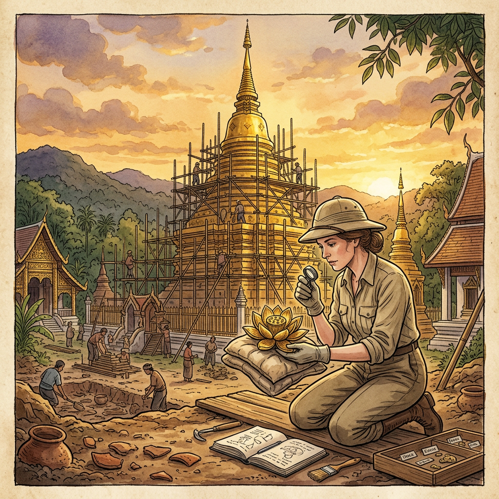 Restoration of 12th-Century 'Hariphunchai' Style Buddhist Temple in Thailand Unveils Rare Bronze Lotus Finials