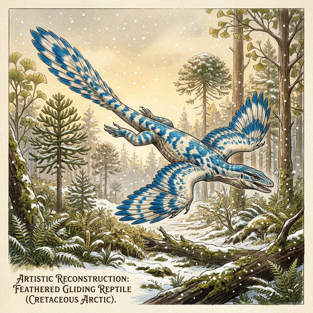 Fossilized Remains of a 120-Million-Year-Old 'Gliding Polar Monitor' with Feathered Membranes Identified in Northern Alaska