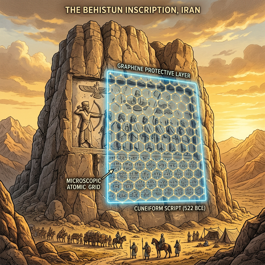 Heritage Tech: ‘Graphene-Oxide Nanopatches’ Successfully Deployed to Stabilize Weathered Inscriptions at the Rock of Behistun