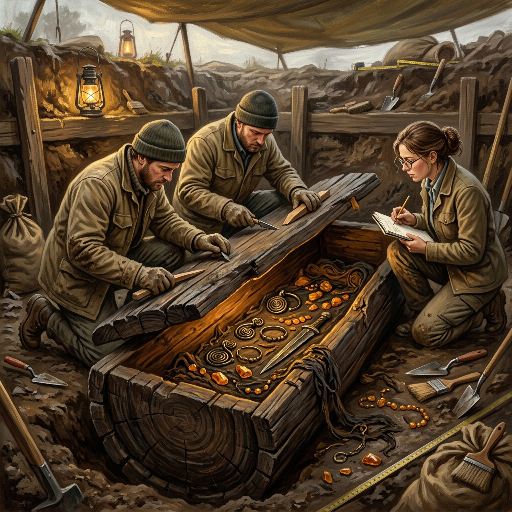 Intact 3,500-Year-Old 'Nordic Bronze Age' Oak-Log Burials Uncovered in Sweden with Rare Amber-Inlaid Regalia