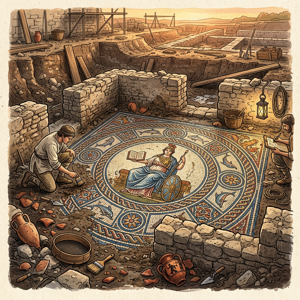 Intact 2nd-Century Roman 'Mosaic-Floored Library' and Scriptorium Uncovered in Roman Britain's Cirencester