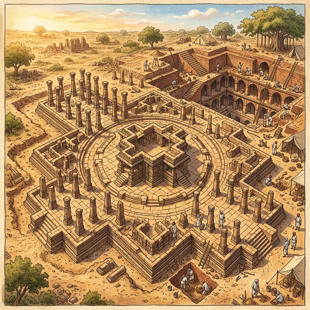 Significant 7th-Century 'Maitraka' Dynasty Sun Temple Foundations with Unique Geometric Layout Uncovered in Rural Gujarat