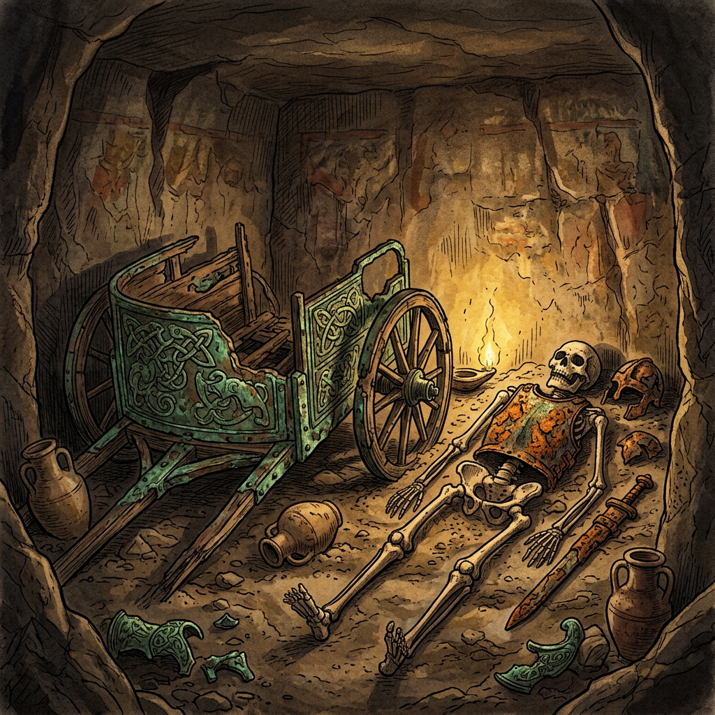 Pristine 2,500-Year-Old 'Etruscan Bronze Chariot' and Ceremonial Regalia Uncovered in a Hidden Tomb Near Vulci