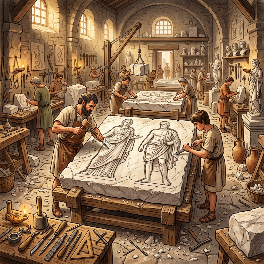 2nd-Century 'Imperial Bureau of Monumental Statuary' Discovered in Roman Italica with Intact Drawing Templates