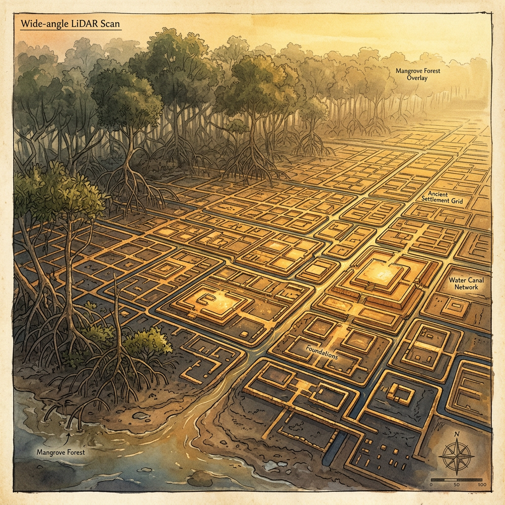 LiDAR Mapping Reveals a Massive 1,200-Year-Old 'Srivijaya-Era' Port City in the Mangroves of Southern Thailand