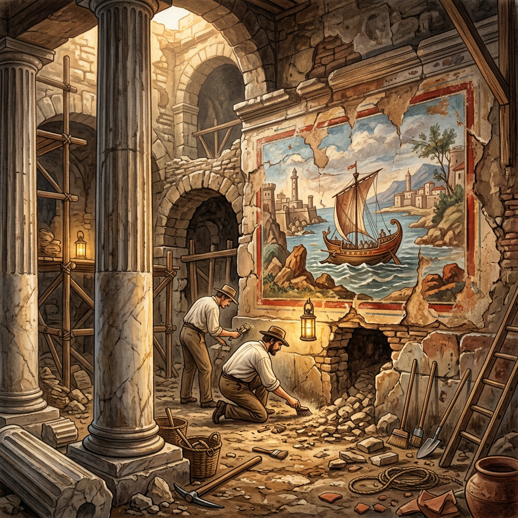 Pristine 2nd-Century Roman 'Merchant’s Guild Hall' and Intact Frescoes of Mediterranean Trade Routes Uncovered in Ancient Narbonne